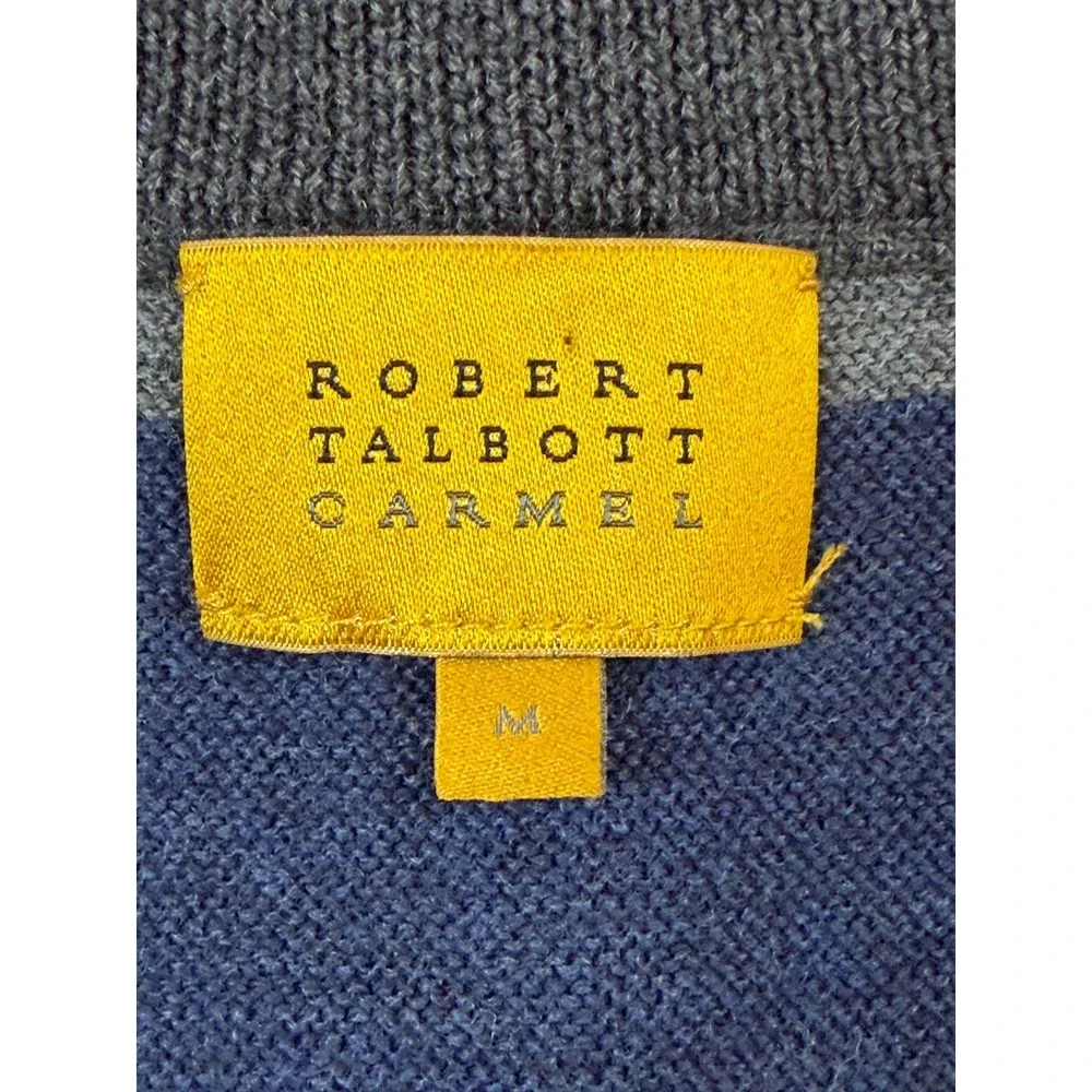 Robert Talbott Carmel Mens 100% Wool Striped Quarter Zip Sweater Blue Green M